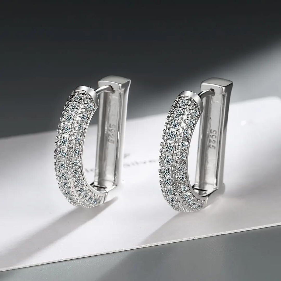 925 Sterling Silver Real Moissanite Letter D Hoop Earrings