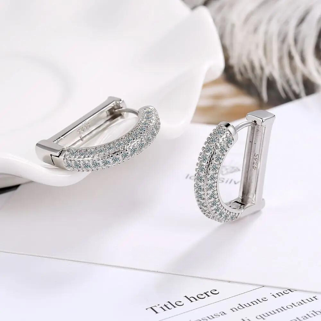 925 Sterling Silver Real Moissanite Letter D Hoop Earrings