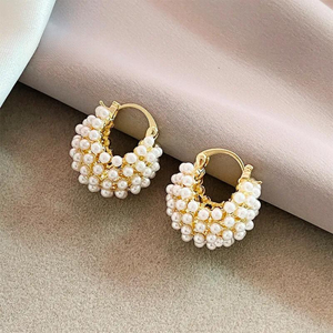 Rice Pearl-Embellished Flower Basket Earrings