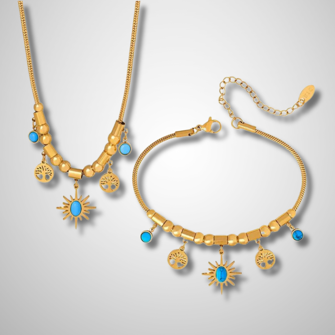 Eternal Turquoise Gilded Bracelet Necklace Set