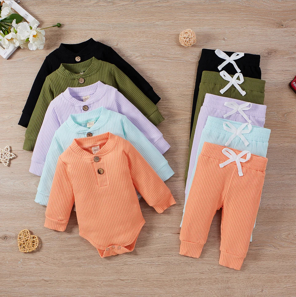 Baby Ribbed Plaid Solid Clothes Sets