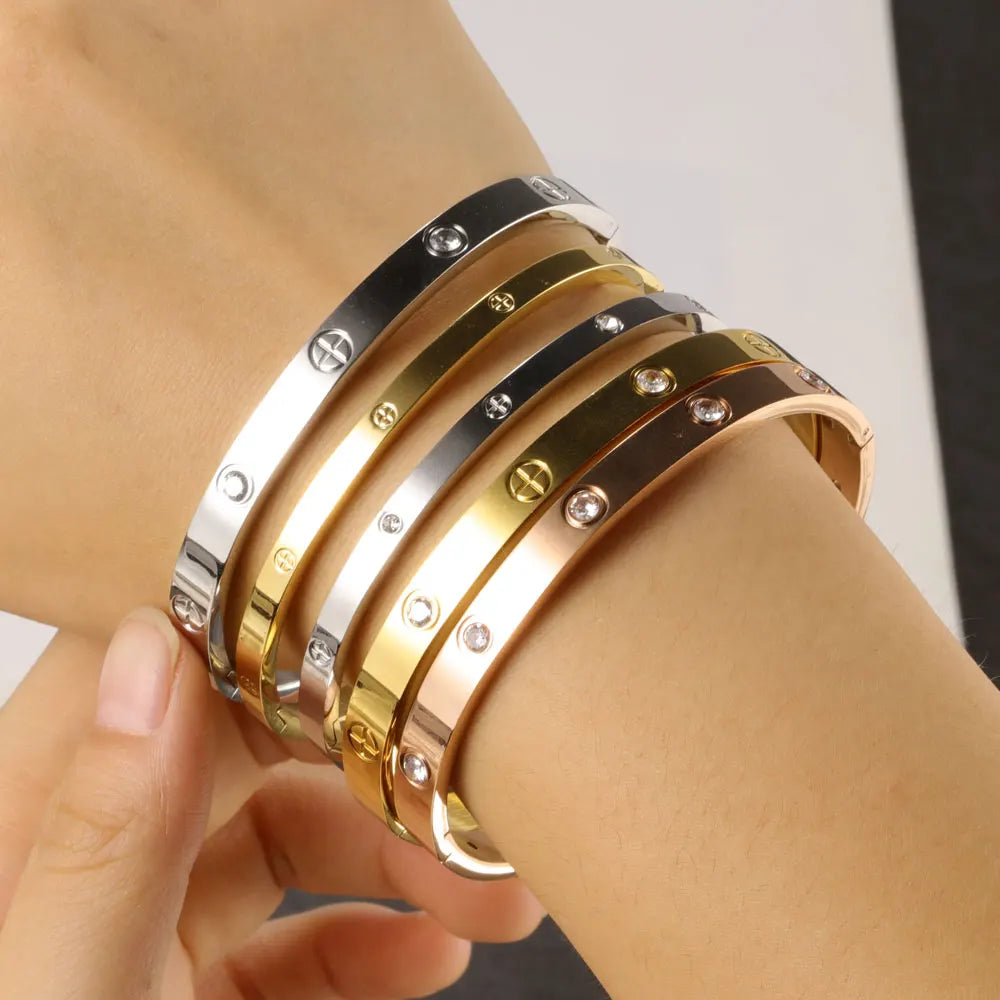 Crystal Stainless Steel Cuff Bracelet Bangles For Women