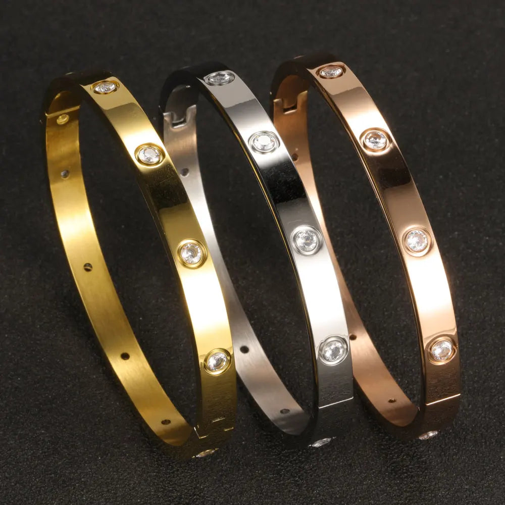 Crystal Stainless Steel Cuff Bracelet Bangles For Women