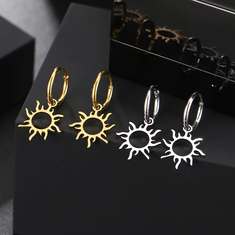 Sun Totem Plated Hoops Earrings