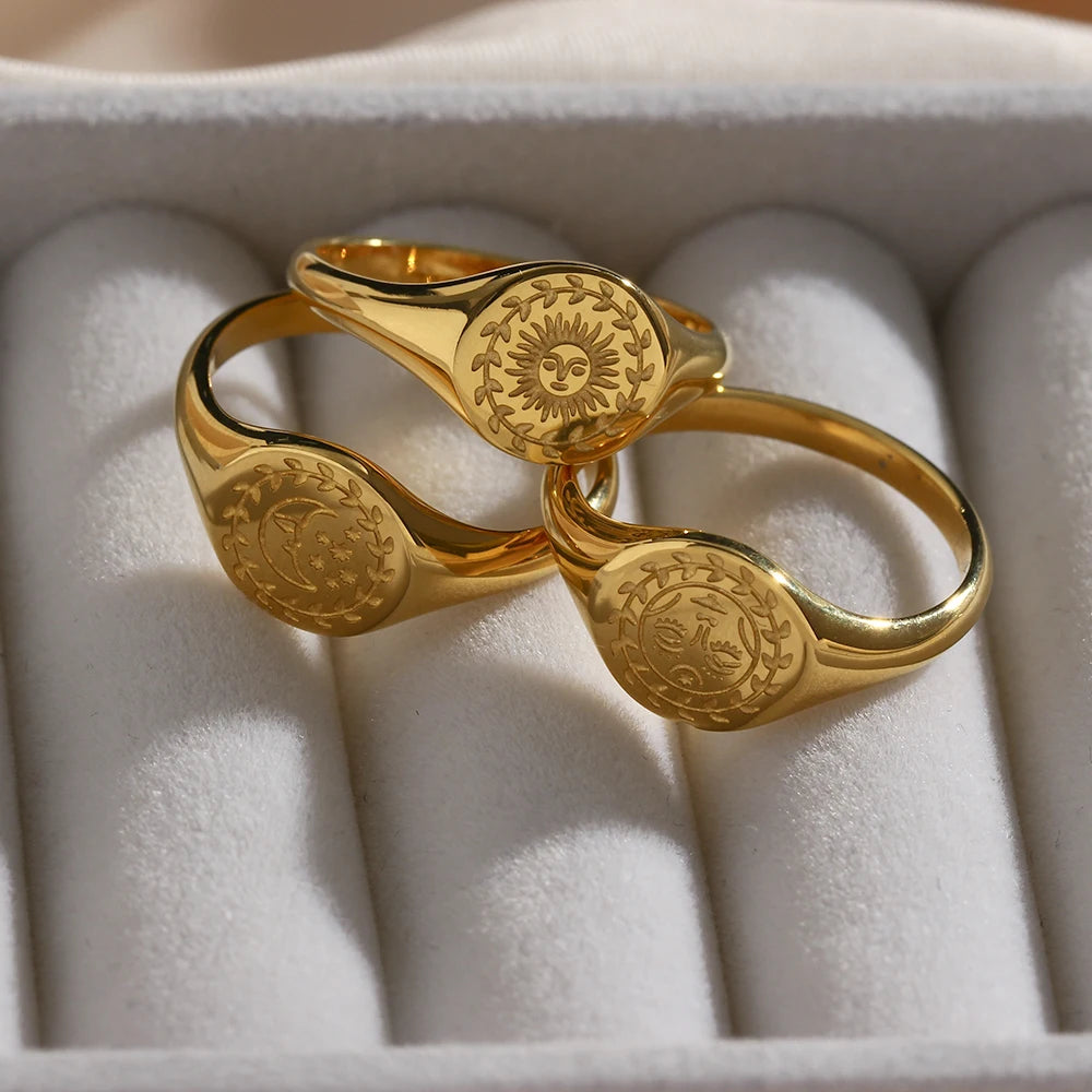 Engraved Signet Gold Plated Rings