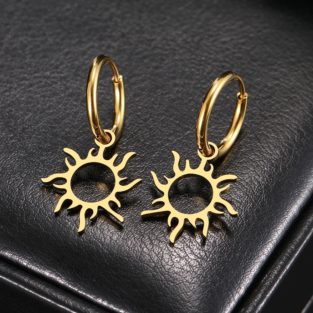 Sun Totem Plated Hoops Earrings