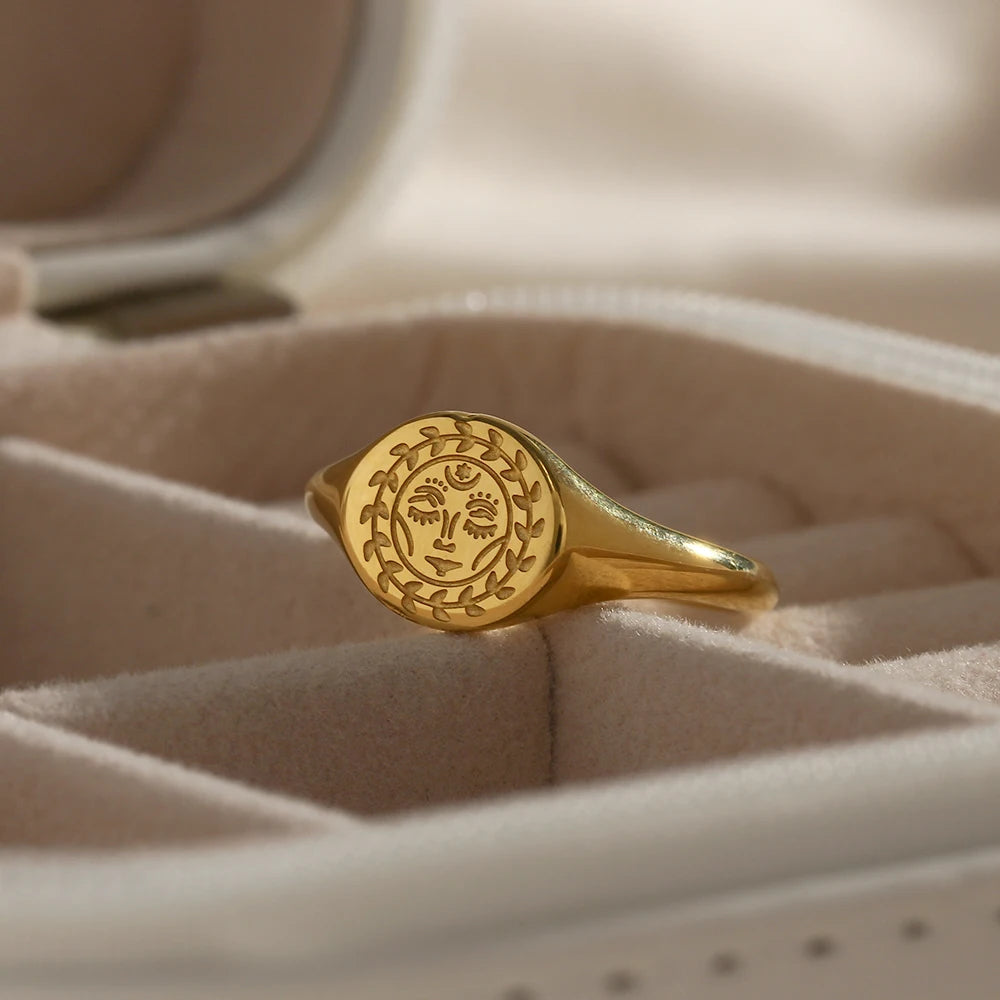 Engraved Signet Gold Plated Rings