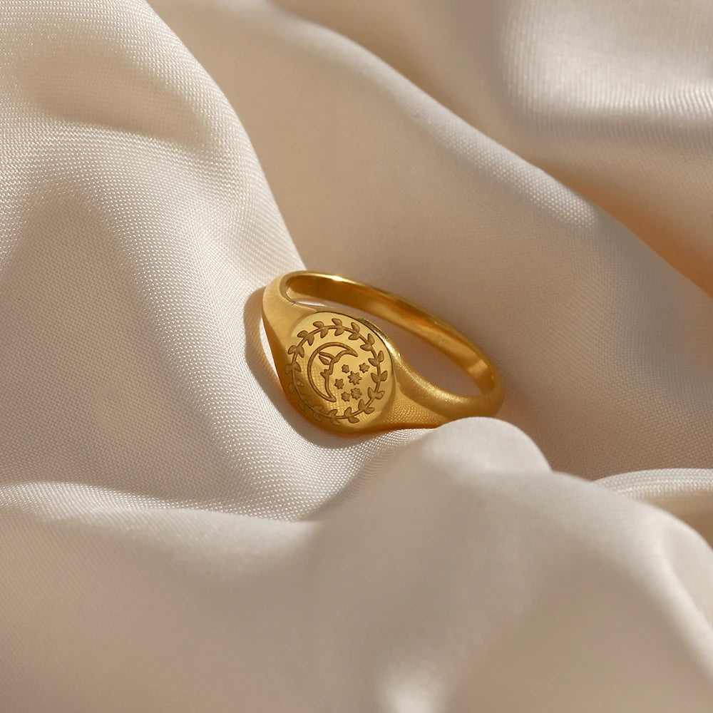 Engraved Signet Gold Plated Rings