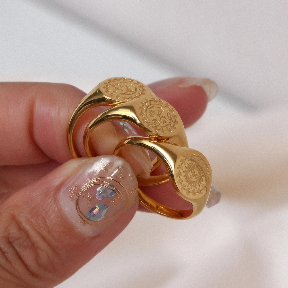 Engraved Signet Gold Plated Rings