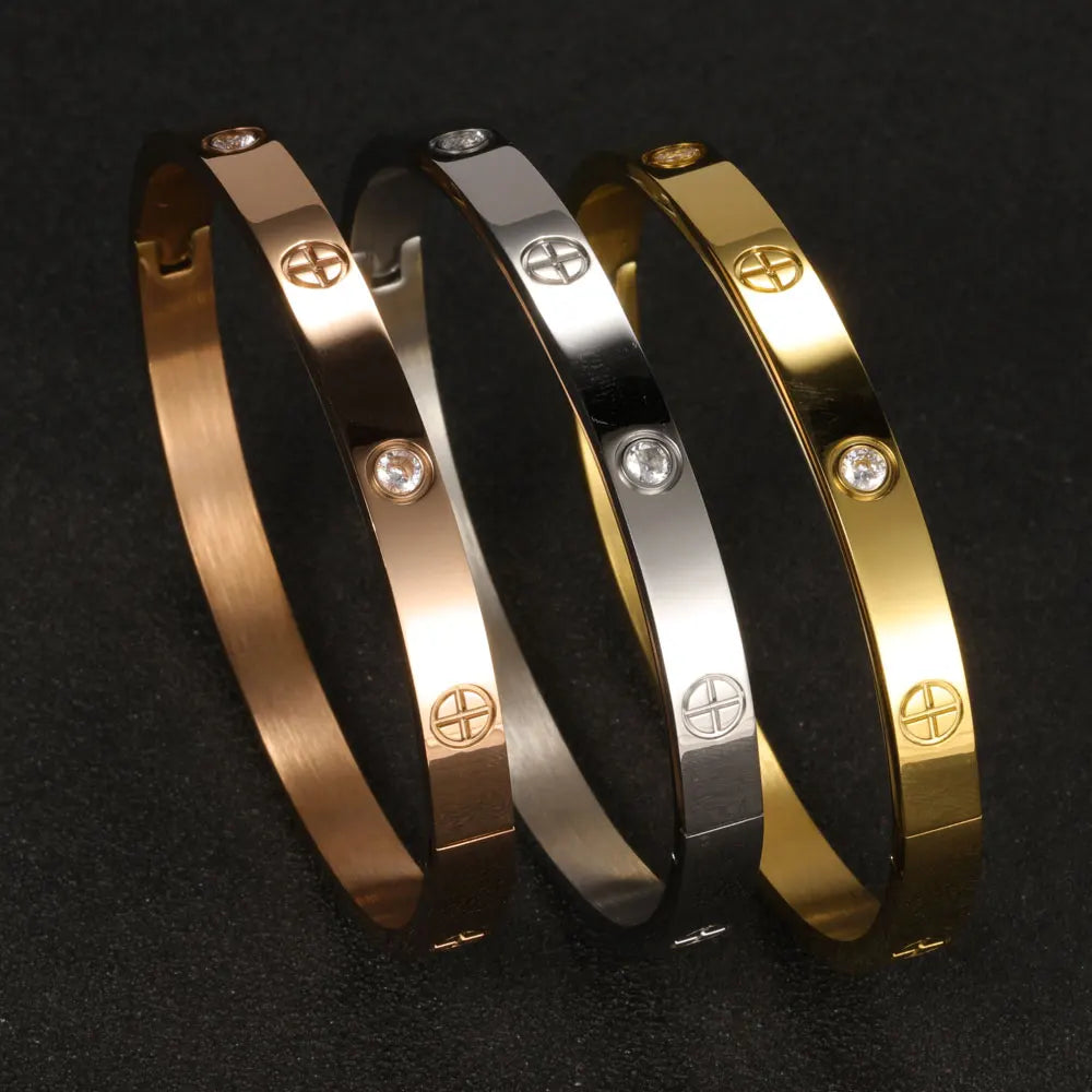 Crystal Stainless Steel Cuff Bracelet Bangles For Women