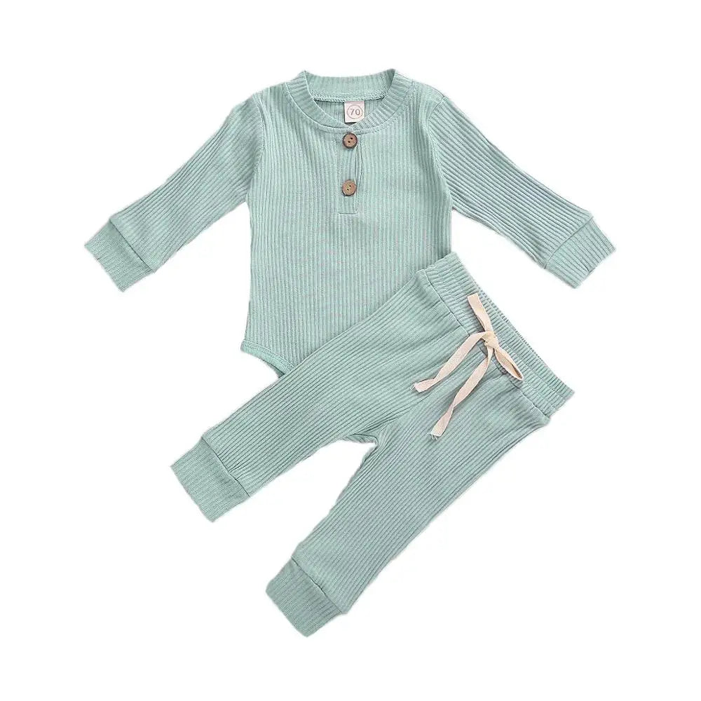 Baby Ribbed Plaid Solid Clothes Sets