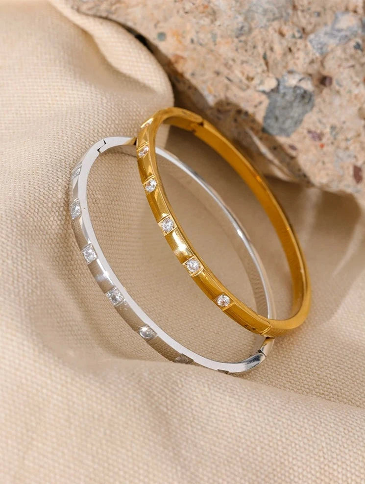 18K Gold Stylish Cubic Zirconia Stainless Steel Wrist Bangle Bracelet