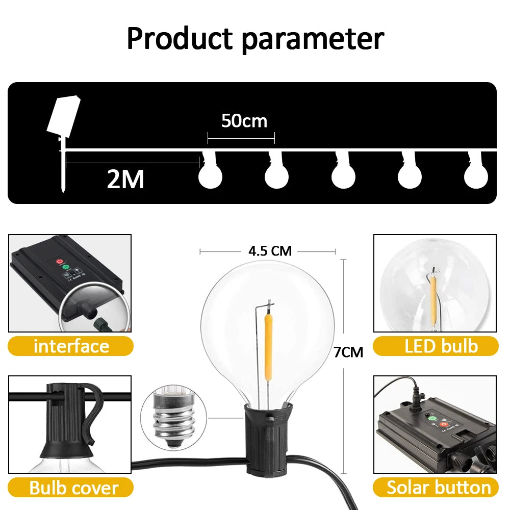 Outdoor Solar String G40 Patio Lights