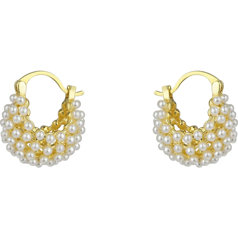 Rice Pearl-Embellished Flower Basket Earrings