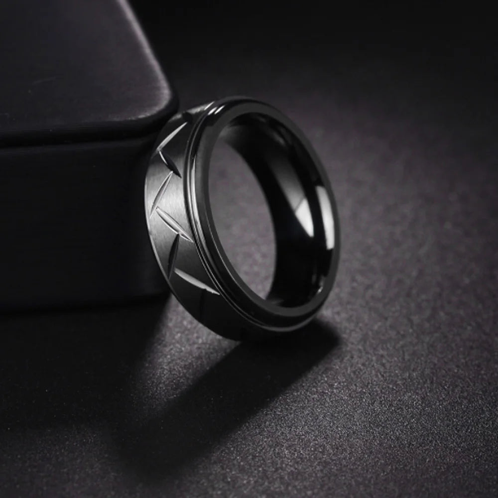 Men’s Fashion Black Stainless Steel Groove Ring