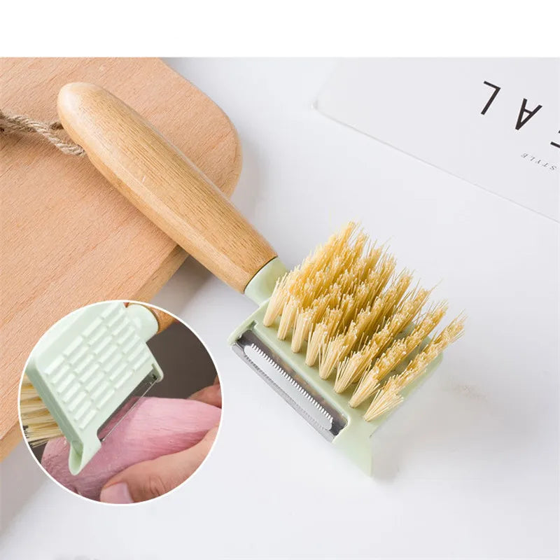 Multifunctional Fruit Vegetable Cleaning Brush with Bamboo Wooden