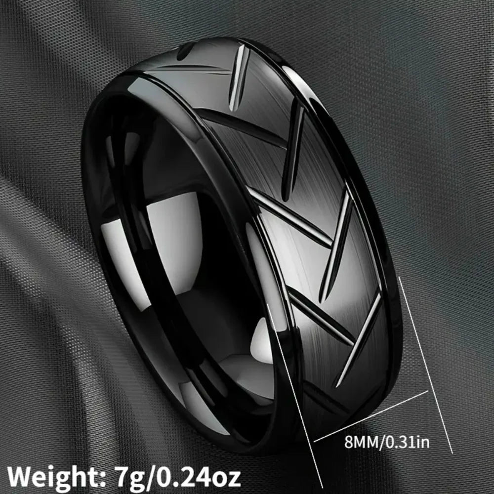 Men’s Fashion Black Stainless Steel Groove Ring