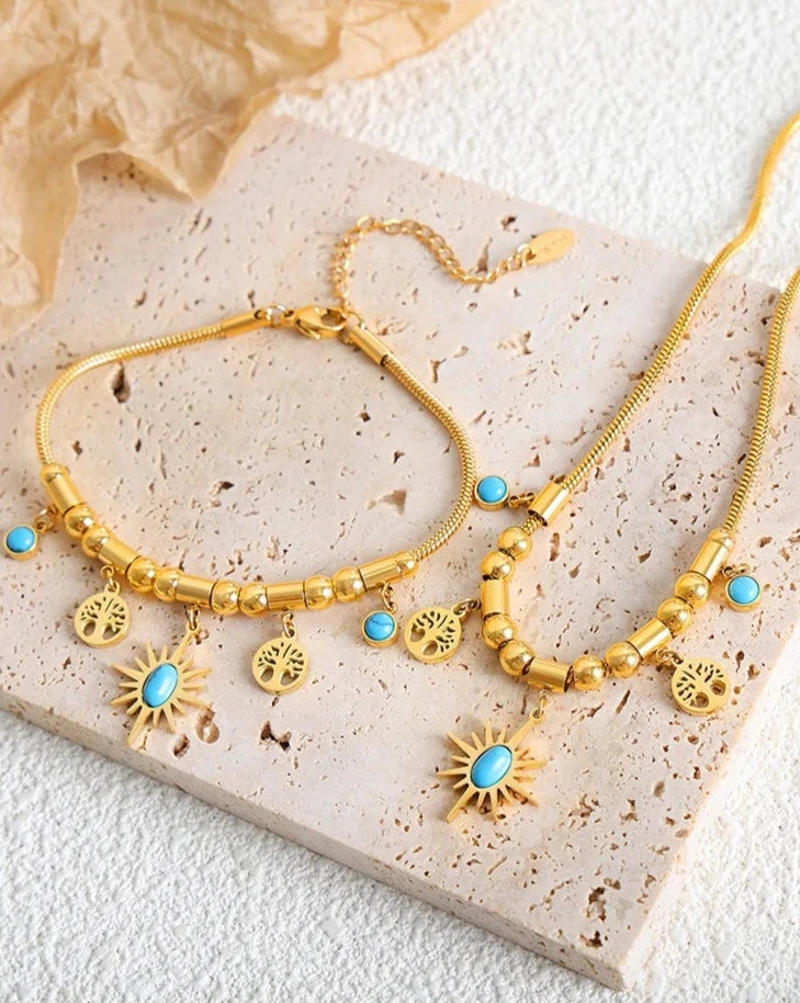 Eternal Turquoise Gilded Bracelet Necklace Set