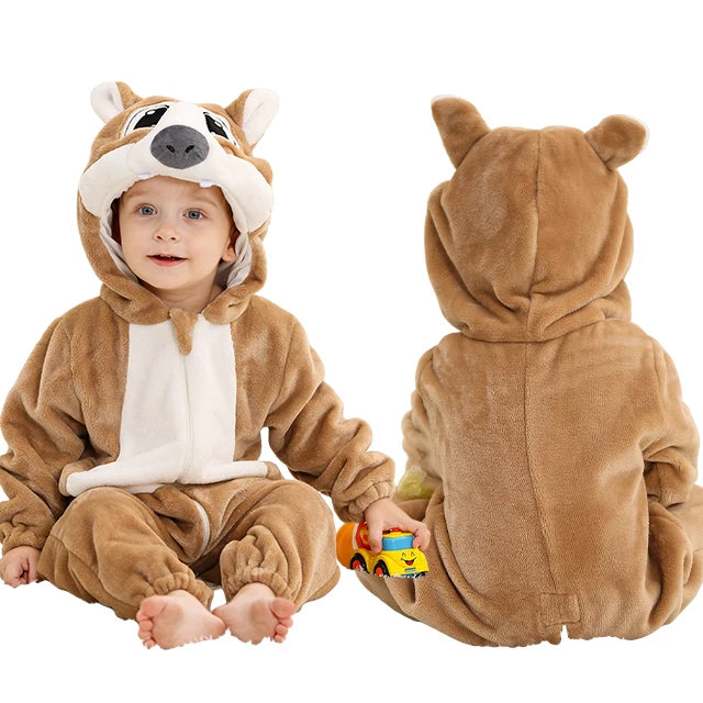 Winter Baby Rompers Hooded Flannel Jumpsuit Costume