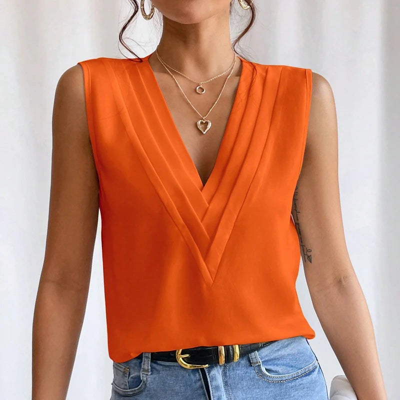 Katy™ Solid Casual Loose Sleeveless Blouse