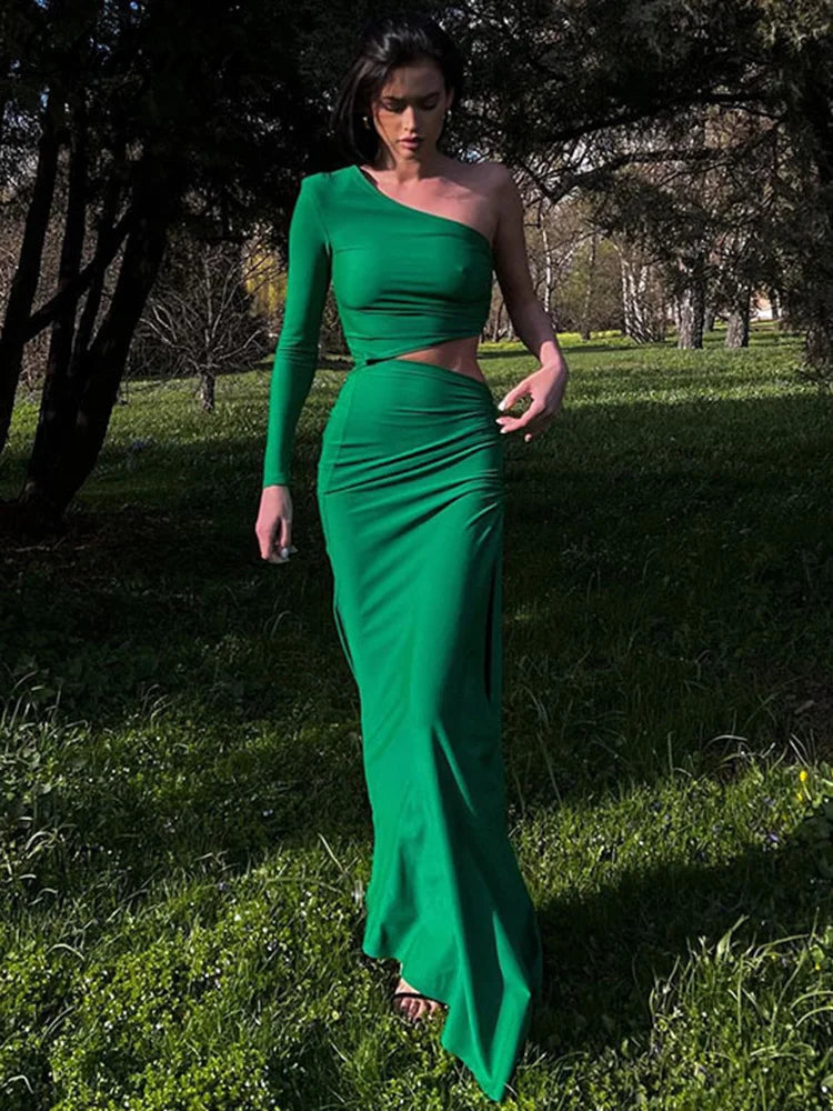 Elise™ One-Shoulder Long Sleeve Maxi Dress