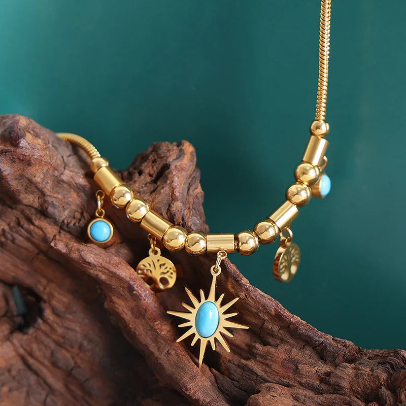 Eternal Turquoise Gilded Bracelet Necklace Set