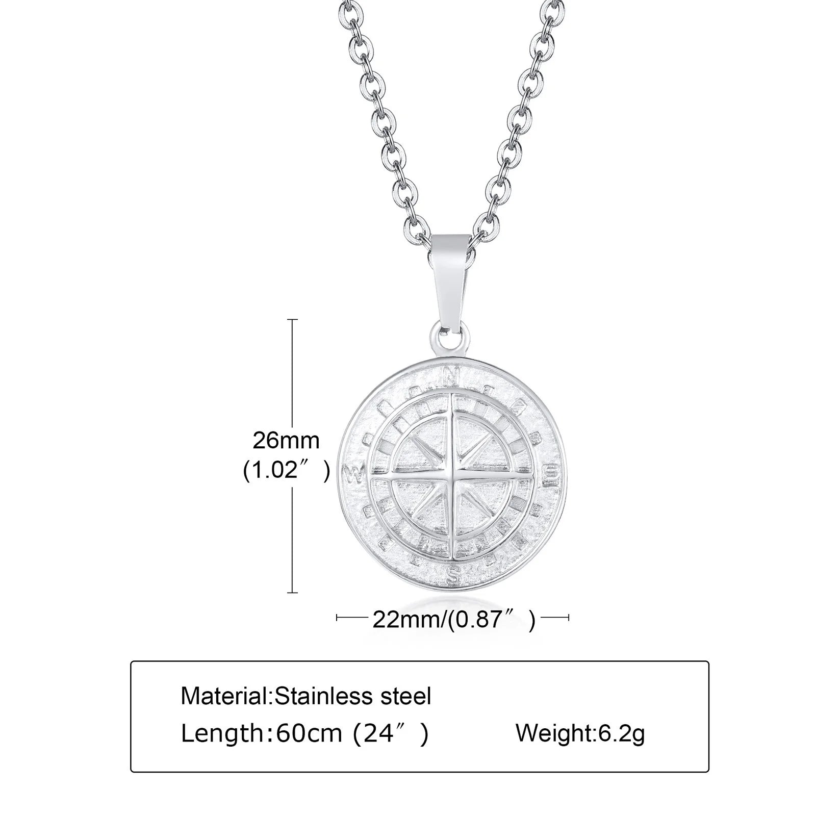 Stainless Steel Sailing Compass Pendant Necklace for Men