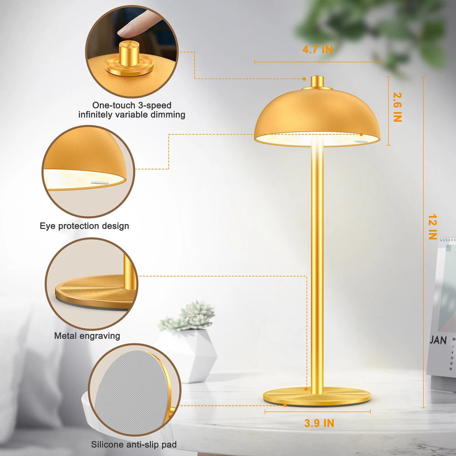 Rechargeable Wireless Touch Mushroom Table Lamp