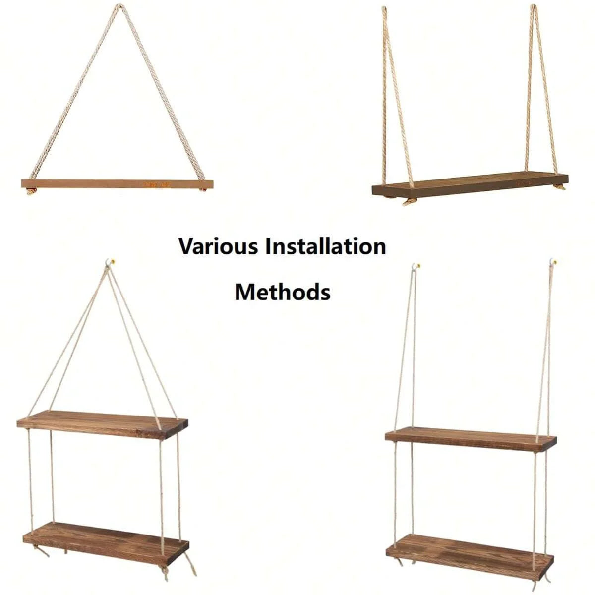 Wooden Swing Hanging Hemp Rope Wall Shelf