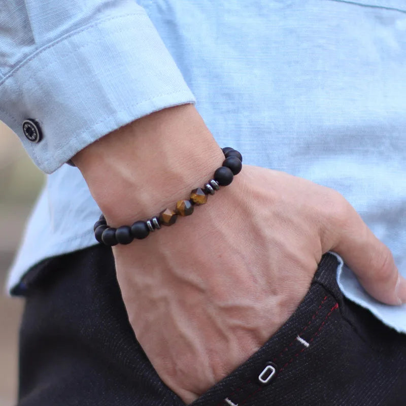 Black Onyx Stone Irregular Natural Tiger Eyes Bracelet