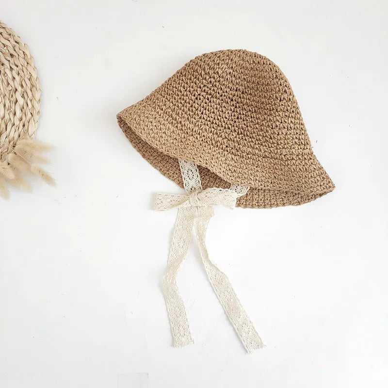 Fashion Lace Baby Summer Straw Bow Hat