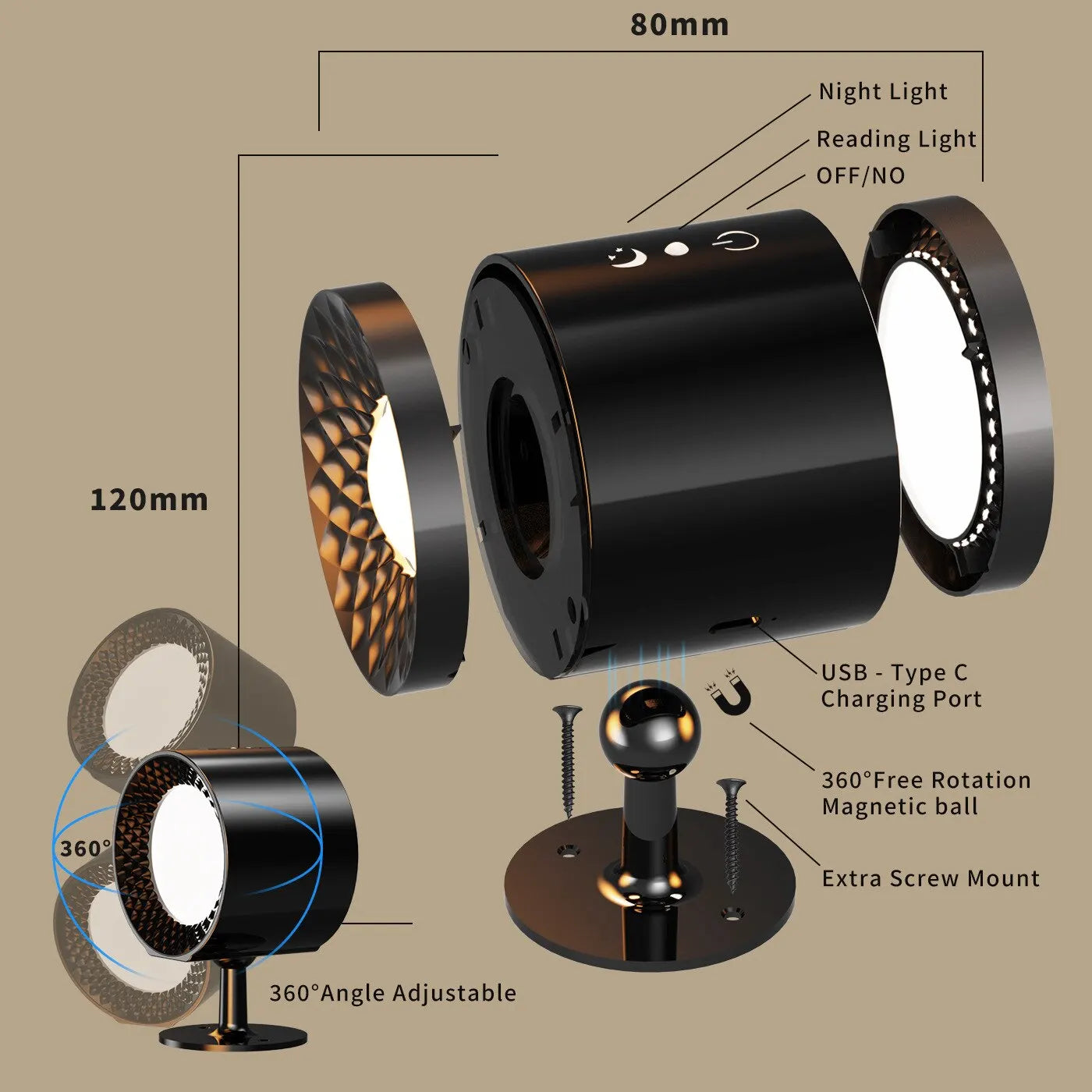 Wireless 360 Rotatable Led Wall Lamp