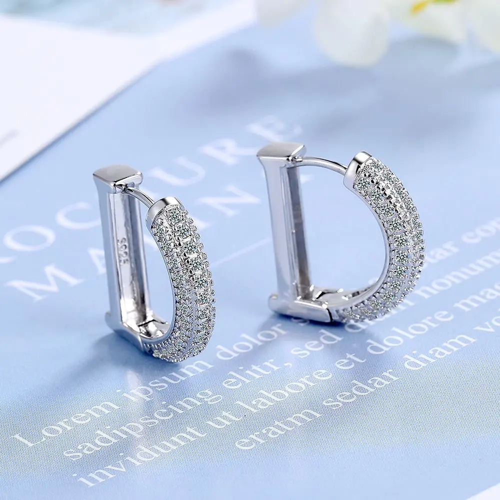 925 Sterling Silver Real Moissanite Letter D Hoop Earrings