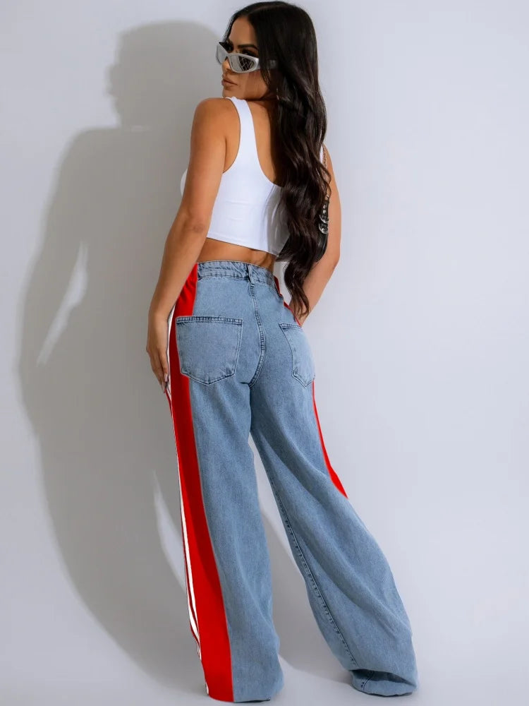 Ava™ Casual Women Striped Denim Pants