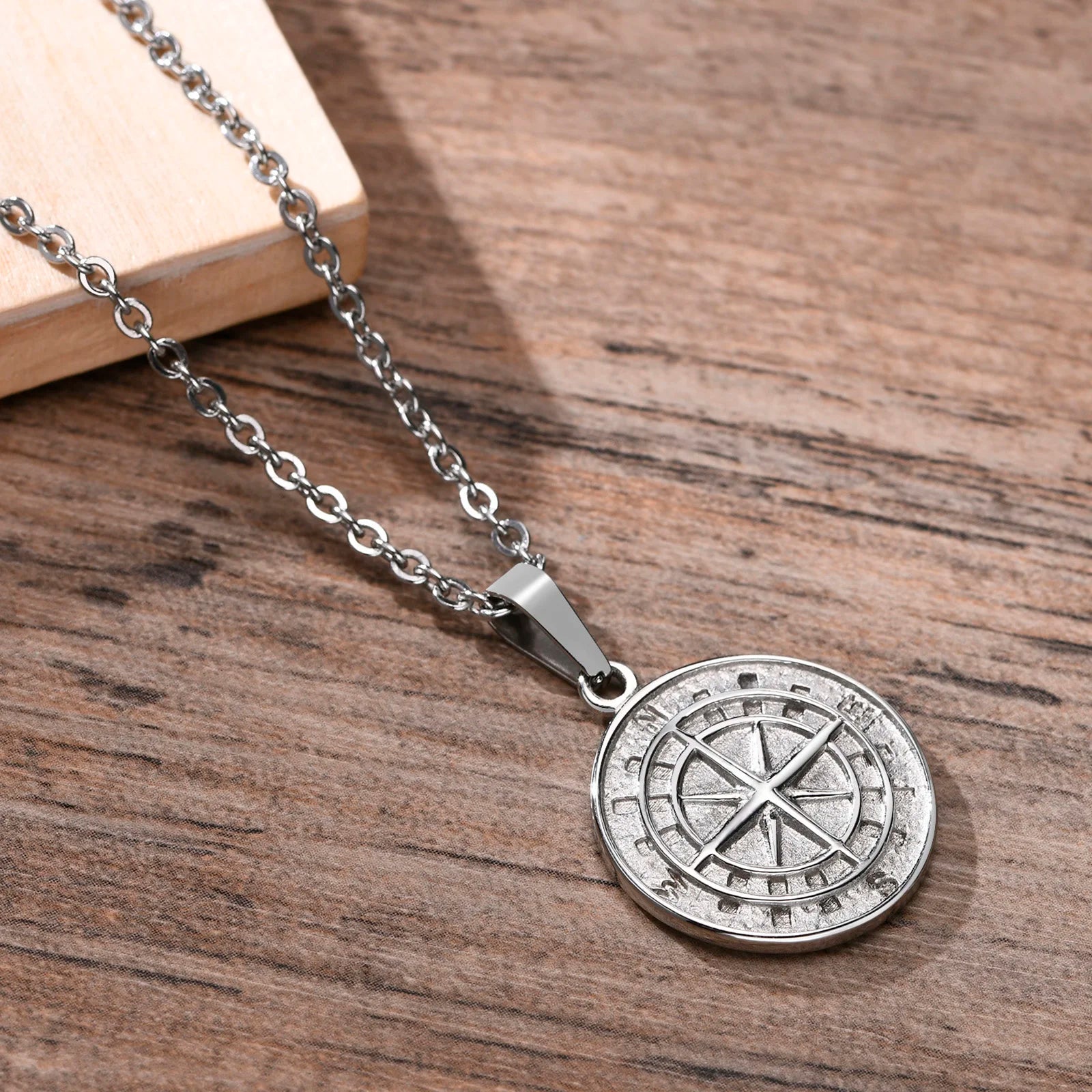 Stainless Steel Sailing Compass Pendant Necklace for Men