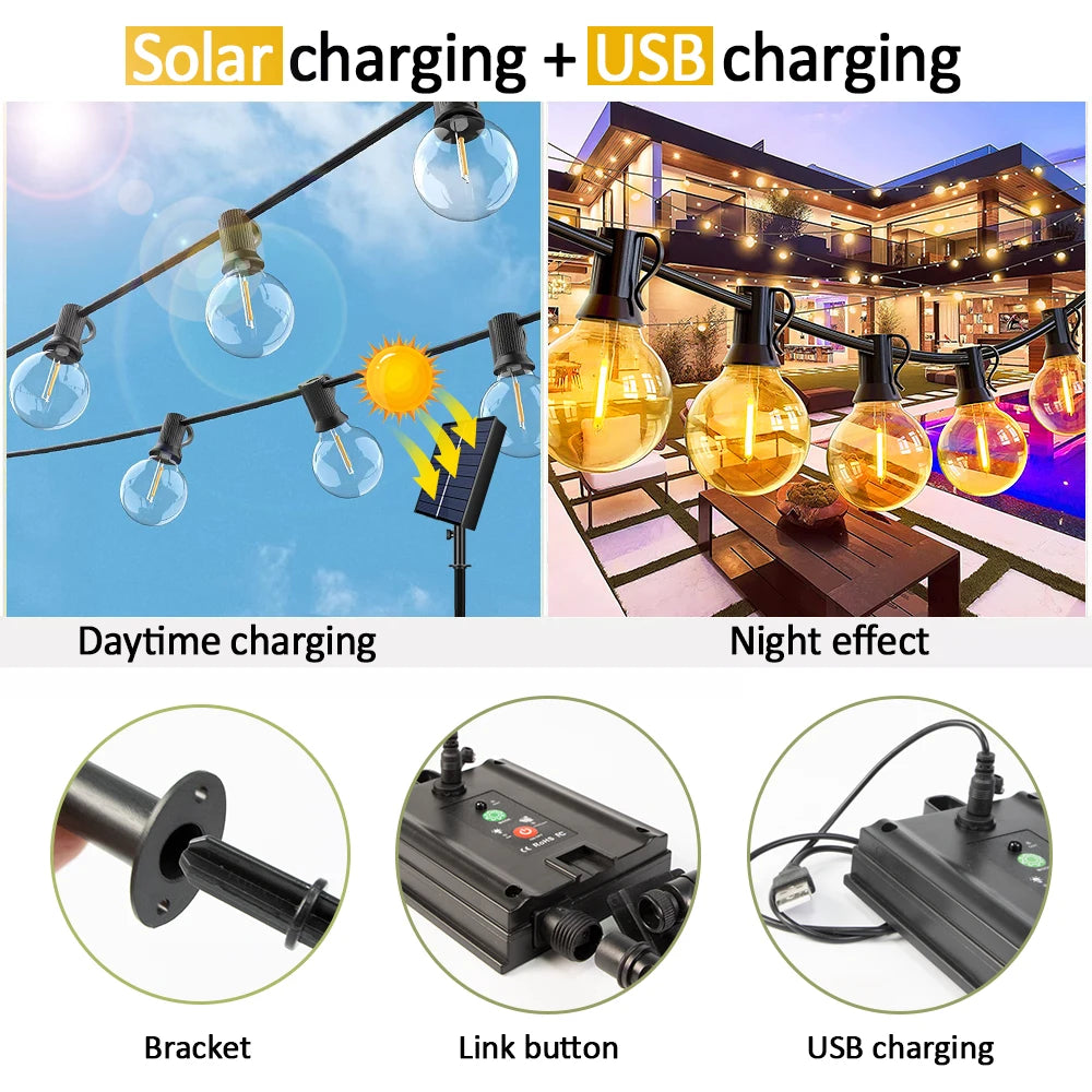 Outdoor Solar String G40 Patio Lights