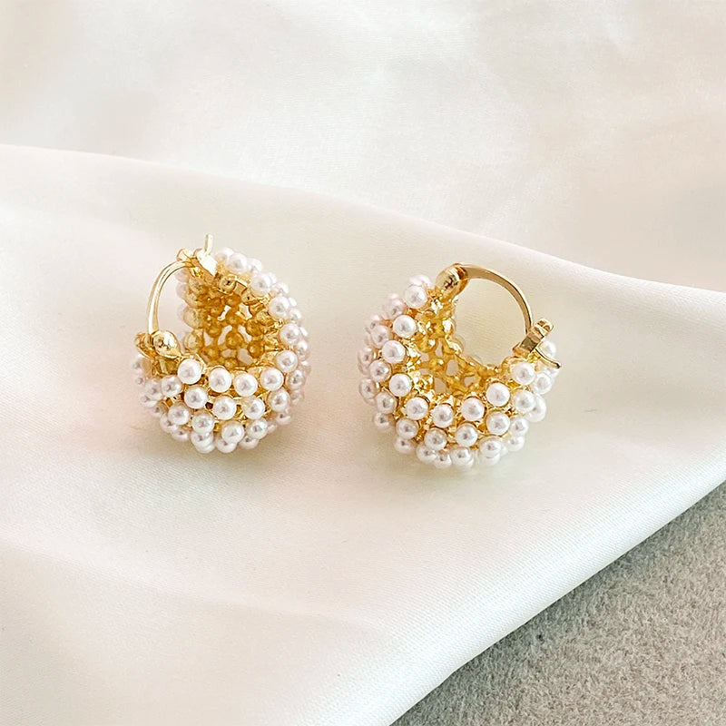 Rice Pearl-Embellished Flower Basket Earrings