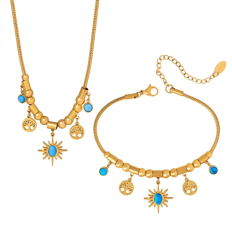 Eternal Turquoise Gilded Bracelet Necklace Set