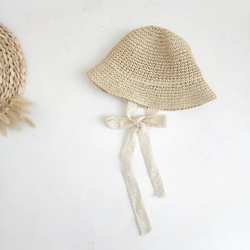 Fashion Lace Baby Summer Straw Bow Hat