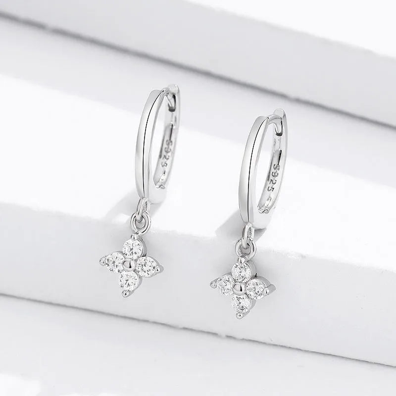 Zircon Flower Pendant Hoop Earrings for Women