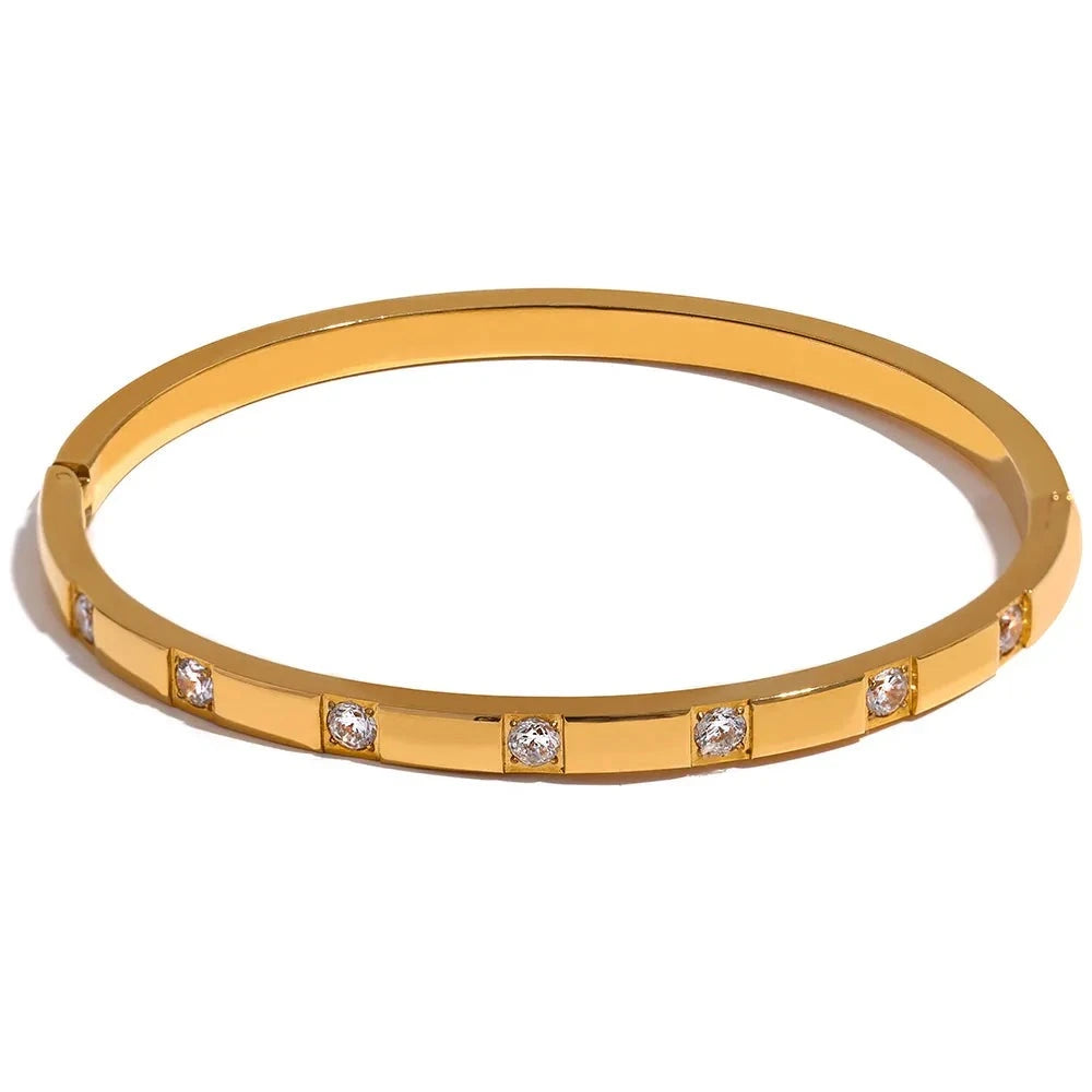 18K Gold Stylish Cubic Zirconia Stainless Steel Wrist Bangle Bracelet